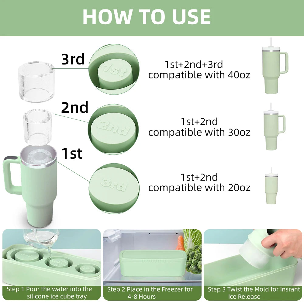 Silicone Ice Cube Tray for 40oz Tumbler BPA-Free Large Cylinder Ice Mold with Lid Reusable Stackable Ice Molds for Drinkware, Iced Coffee, Water Bottles & Hydration Cups