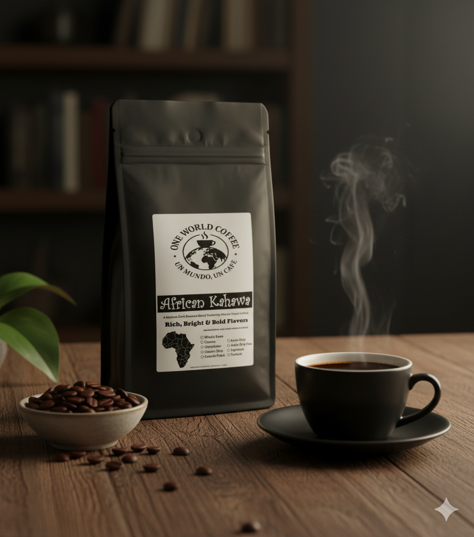 African Kahawa Blend Coffee – Medium-Dark Roast - One World Coffee, Un Mundo Un Cafe