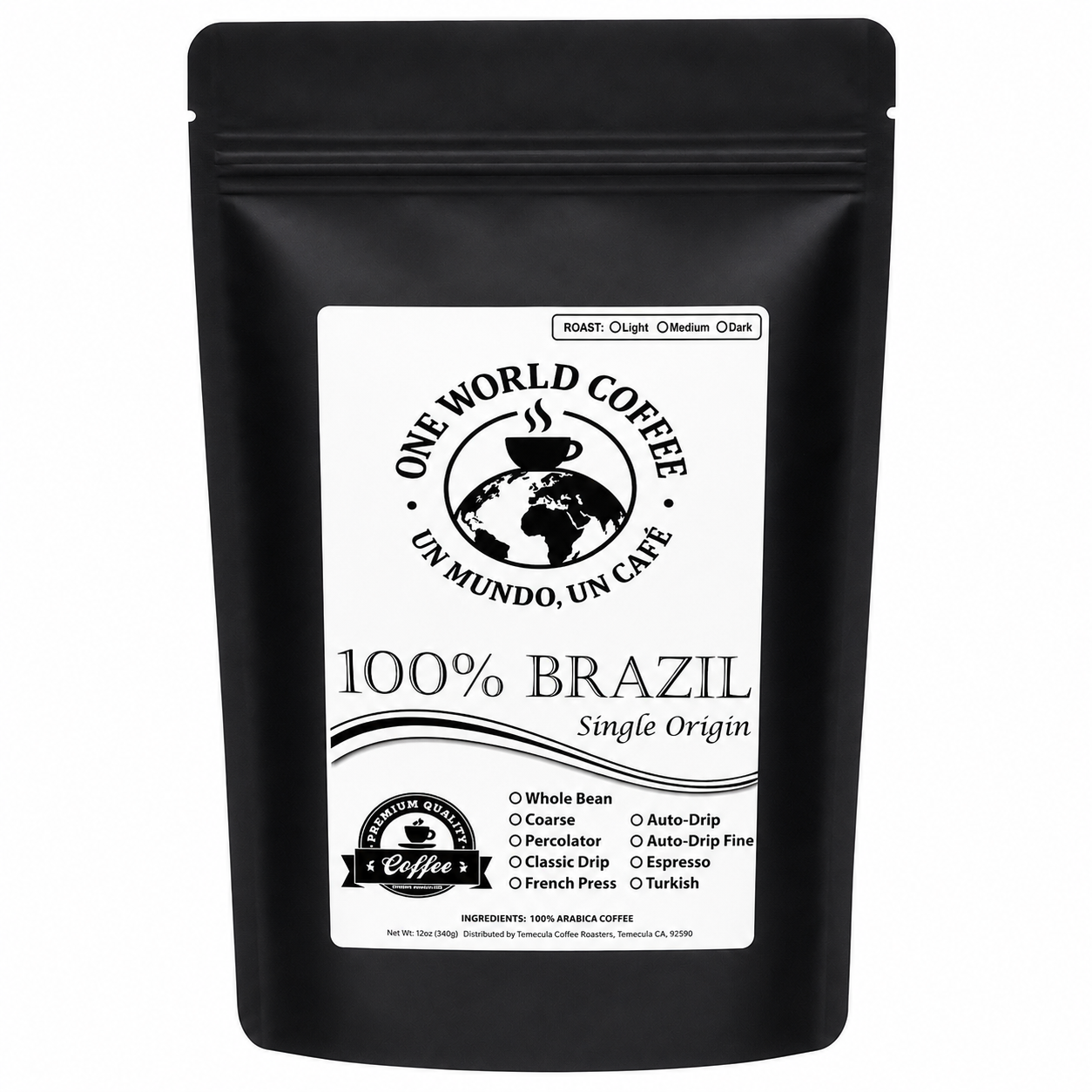 100% Brazil Coffee – Medium & Dark Roast Nutty Chocolate Flavor - One World Coffee, Un Mundo Un Cafe