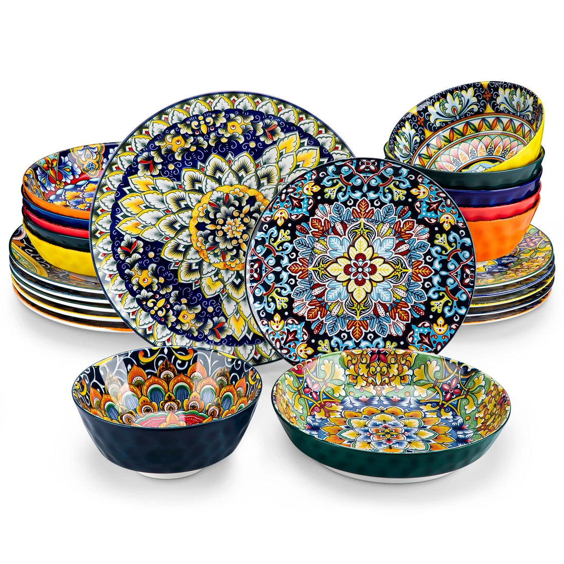 Vancasso Bohemian Ceramic Dinnerware Set 12/16/18/24 Pcs Plates & Bowls