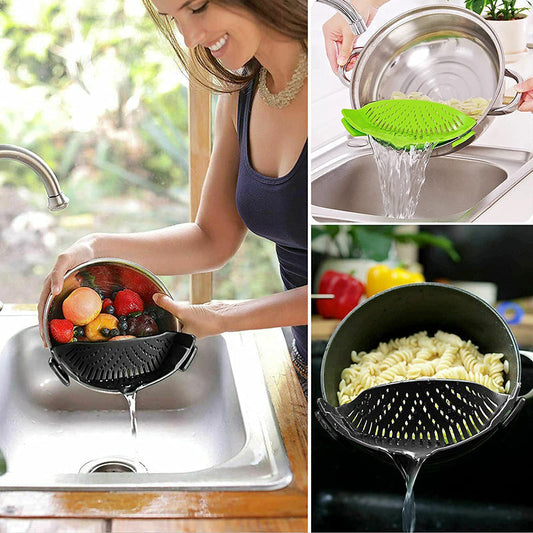 Clip-On Pasta Strainer BPA-Free Silicone Colander for Pots Pans