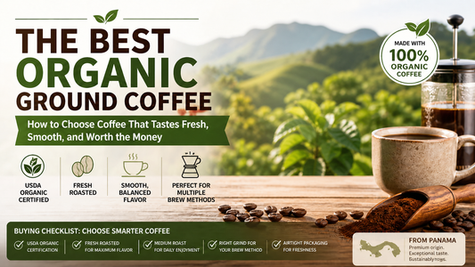 Premium fresh roasted Panama medium roast ground coffee for drip coffee, pour over, French press, and espresso-style brewing