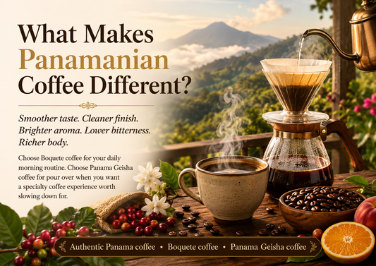 Authentic Panamanian coffee from Boquete Panama with premium Arabica coffee beans, floral notes, fruity notes, and smooth specialty coffee flavor