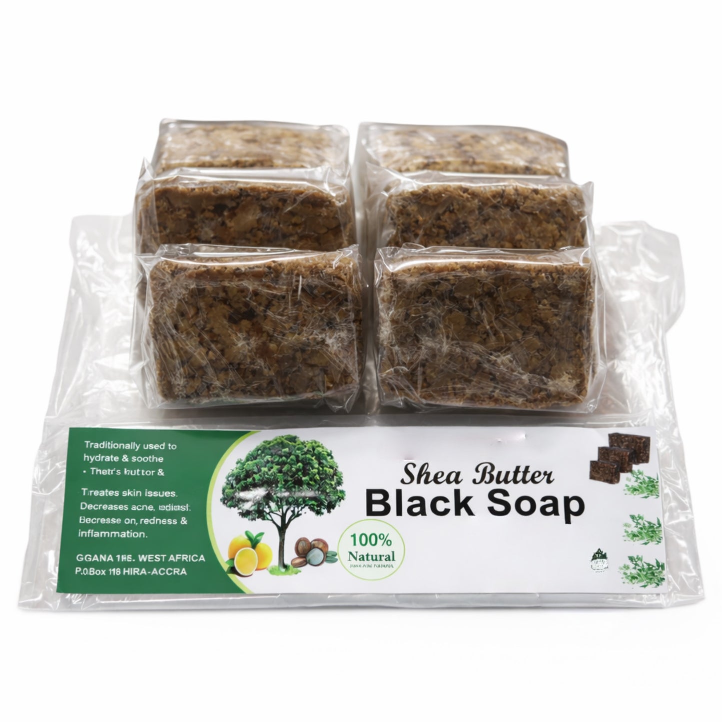 Raw African Black Soap Bar Set (6 Bars), Face and Body Cleanser