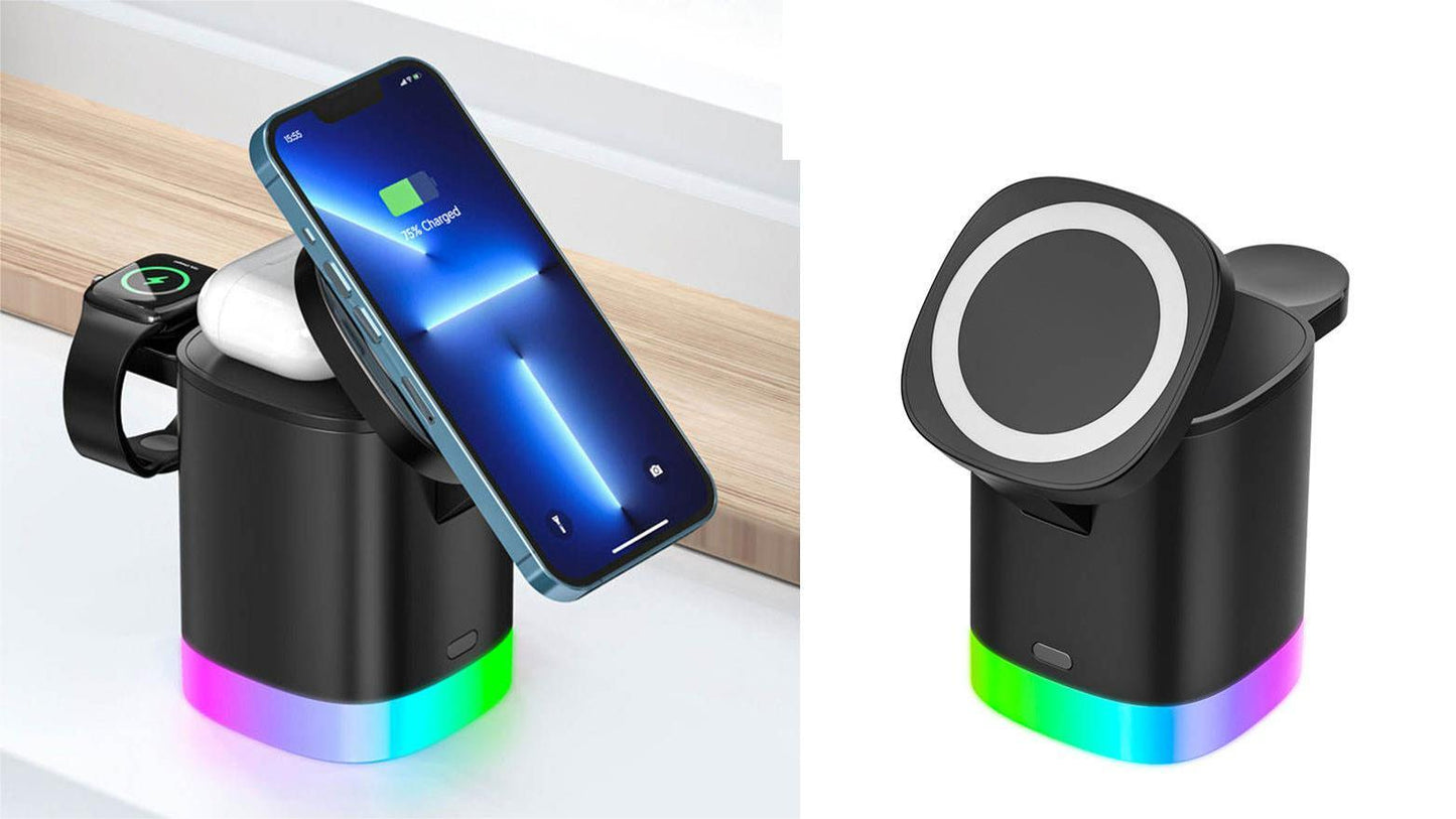 Wireless Charger 3 in 1 Wireless Charging Station QC3.0 15W Cube Charger Smart Watch Earbuds for iPhone Mobile Phone