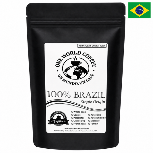 100% Brazil Coffee – Medium & Dark Roast Nutty Chocolate Flavor - One World Coffee, Un Mundo Un Cafe