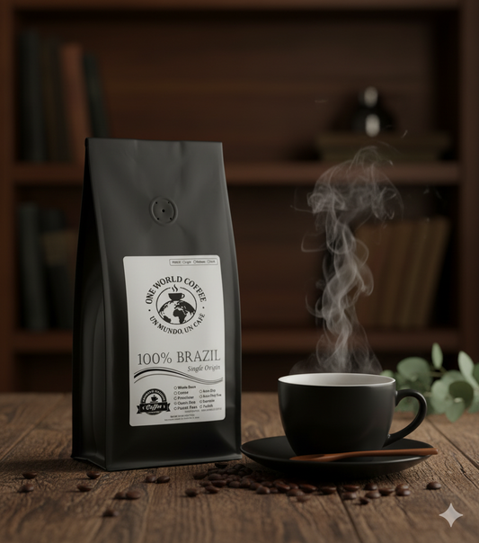 100% Brazil Coffee – Medium & Dark Roast Nutty Chocolate Flavor - One World Coffee, Un Mundo Un Cafe