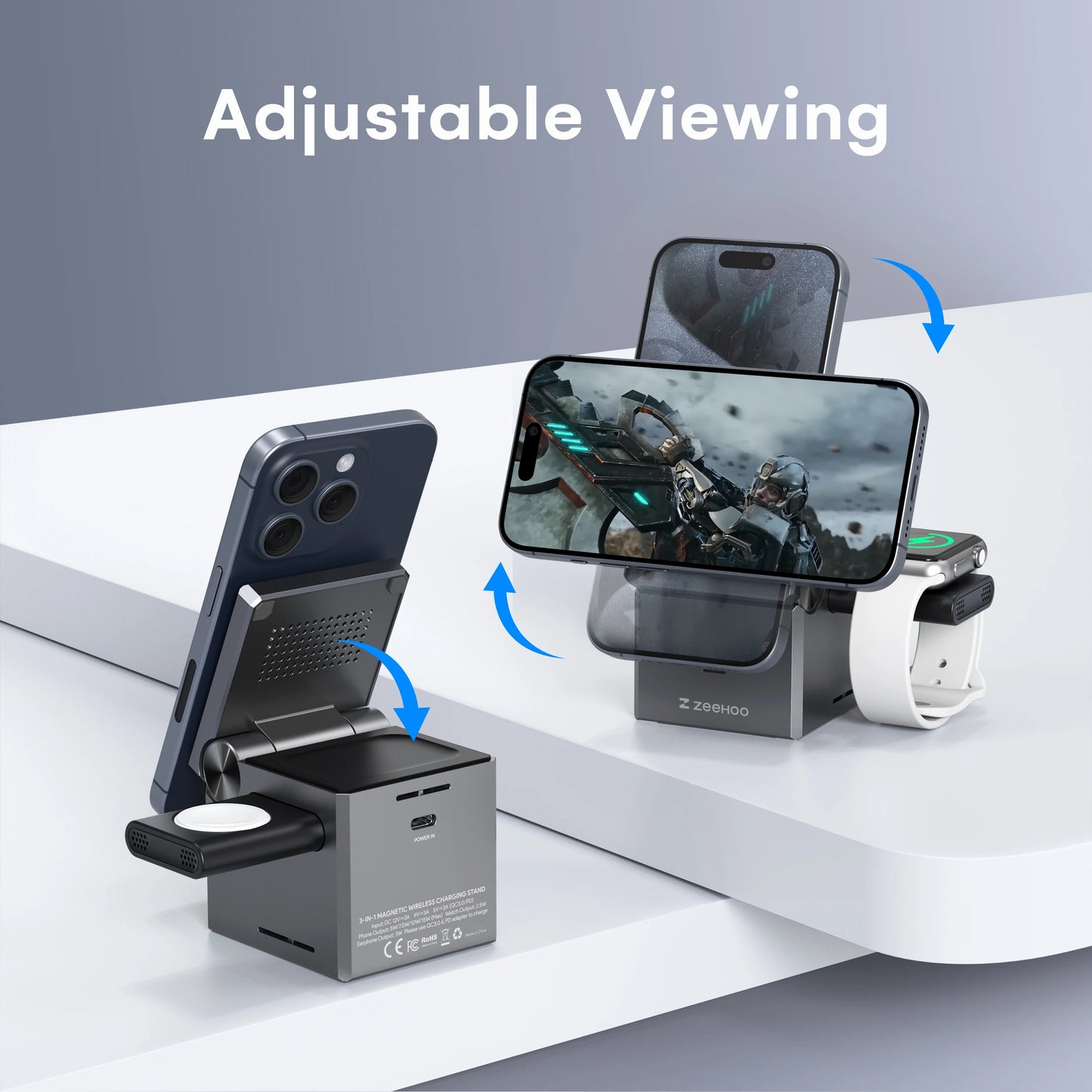 3-in-1 Charging Station Multiple Devices Apple, MagSafe Portable Charger iPhone Wireless Stand, Travel Charger for iPhone