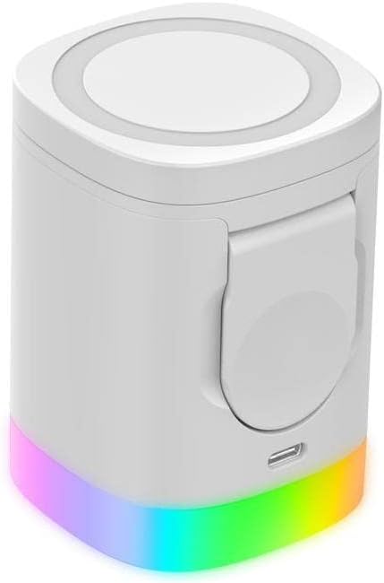 Wireless Charger 3 in 1 Wireless Charging Station QC3.0 15W Cube Charger Smart Watch Earbuds for Iphone Mobile Phone (White)