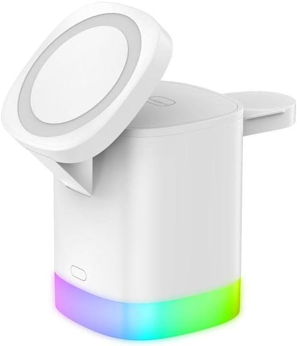 Wireless Charger 3 in 1 Wireless Charging Station QC3.0 15W Cube Charger Smart Watch Earbuds for Iphone Mobile Phone (White)