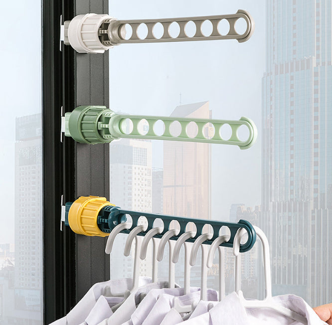 Adjustable Window Frame Clothes Hanging Laundry Rack Clotheslines - Portable and Sturdy 8-Hole Drying Clothing Racks for Clothes Stand