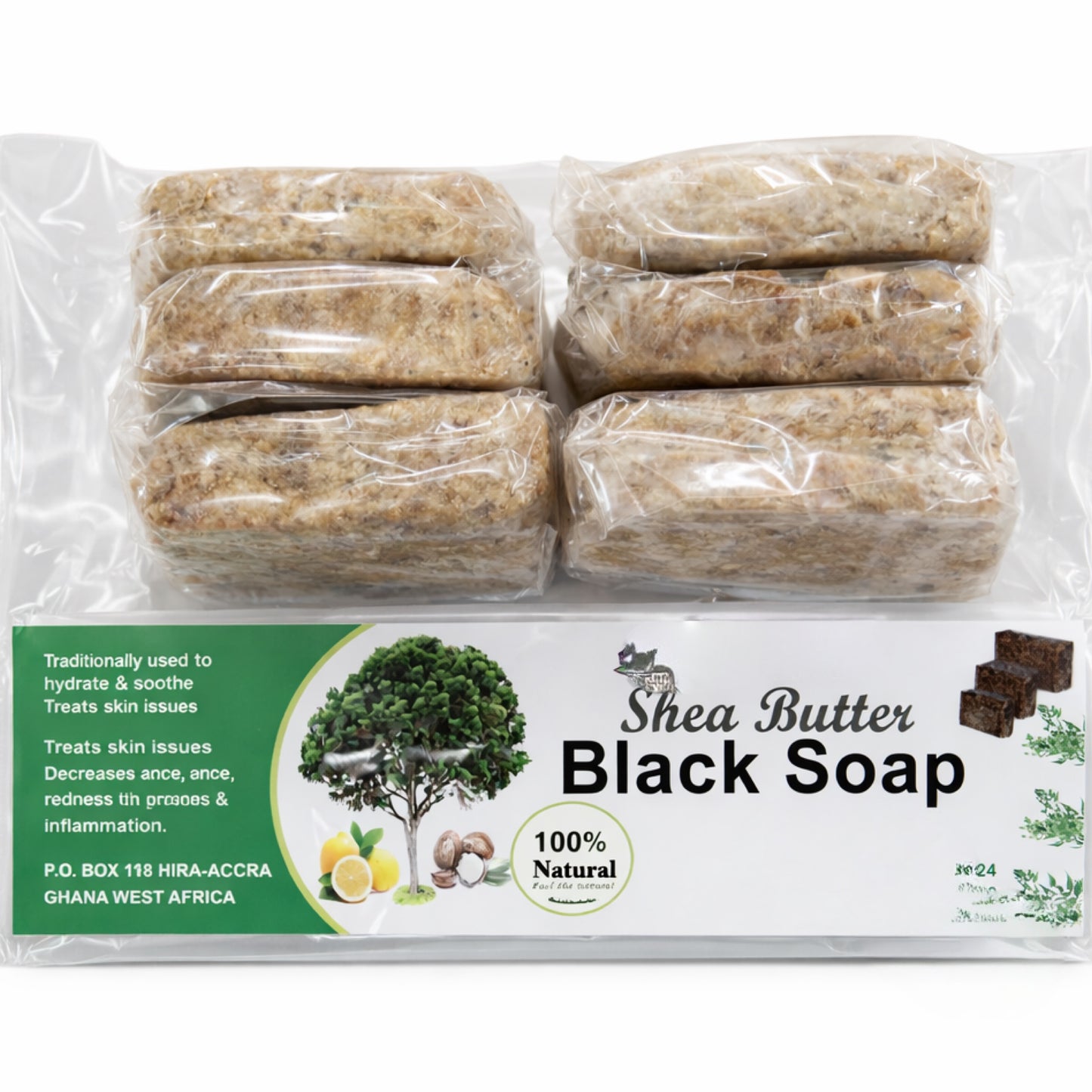 Raw African Black Soap Bar Set (6 Bars), Face and Body Cleanser