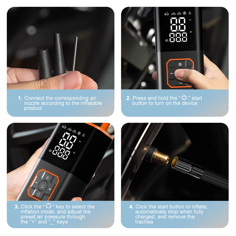 Car Tire Rechargeable Inflator Portable Air Compressor Car Inflatable Pumps Air Pump Suitable For Inflating Car Motorcycle Bicycle - Emergency Kit Essential