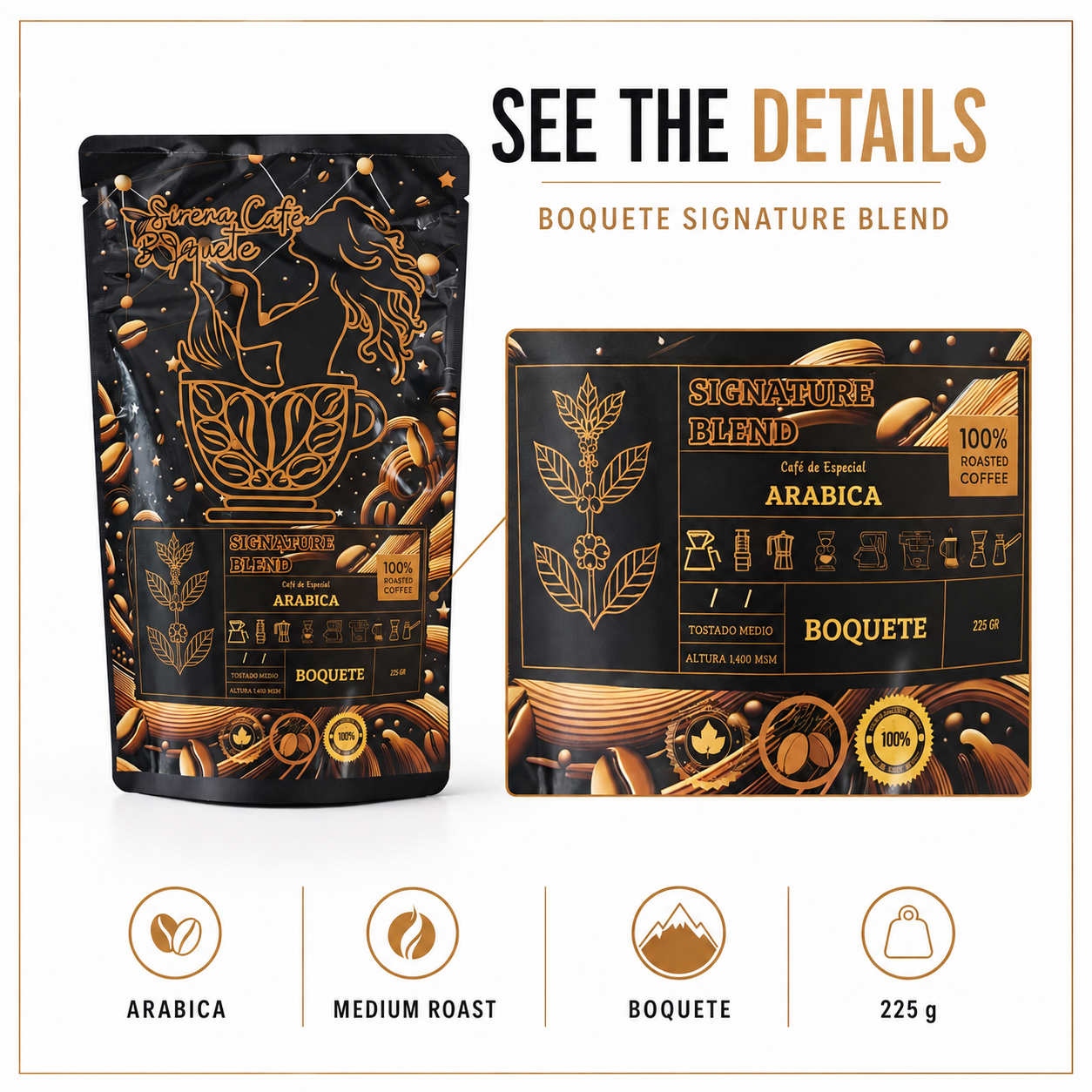 Specialty Ground Coffee 100% Arabica Medium Roast 225g Single Origin Panama Boquete Chiriqui Premium Fresh Roasted for Drip Pour over French Press Espresso
