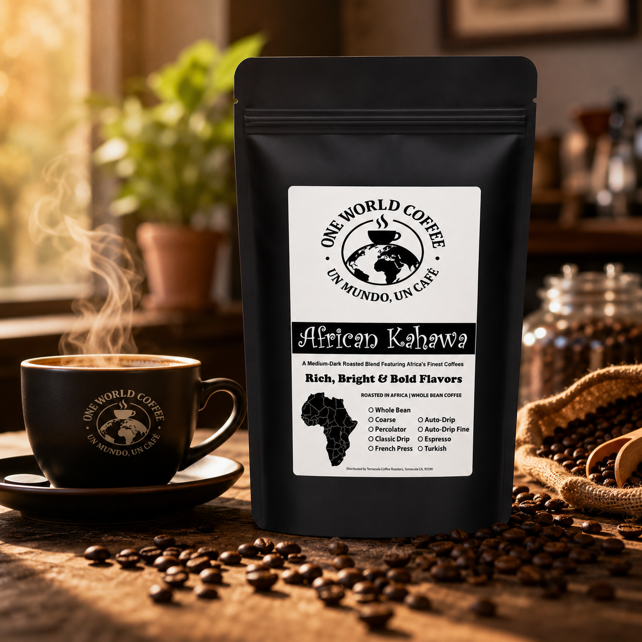 African Kahawa Blend Coffee – Medium-Dark Roast - One World Coffee, Un Mundo Un Cafe