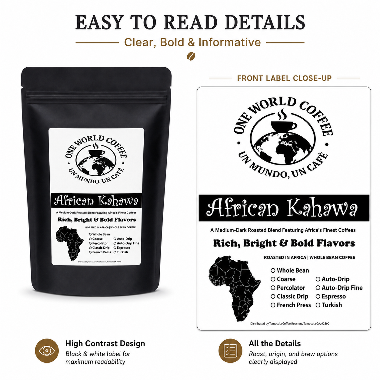 African Kahawa Blend Coffee – Medium-Dark Roast - One World Coffee, Un Mundo Un Cafe