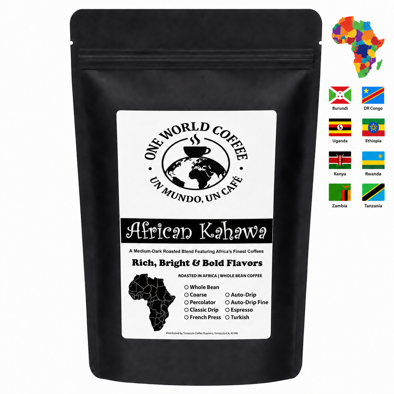 African Kahawa Blend Coffee – Medium-Dark Roast - One World Coffee, Un Mundo Un Cafe