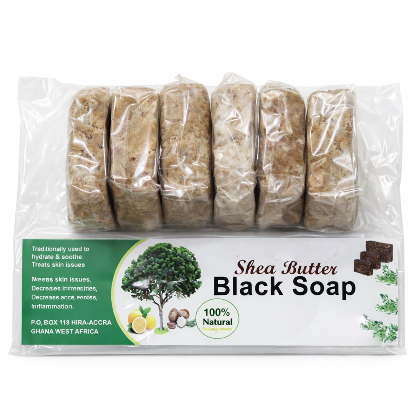 Raw African Black Soap Bar Set (6 Bars), Face and Body Cleanser