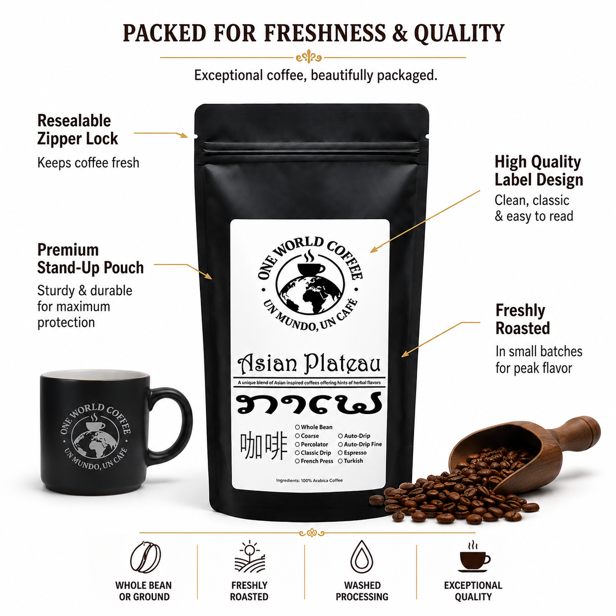 Asian Plateau Blend Coffee - One World Coffee, Un Mundo Un Cafe