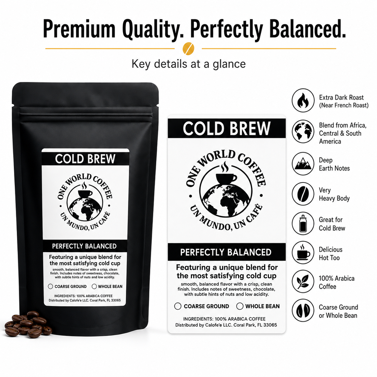 One World Coffee Cold Brew label details with Arabica blend callouts