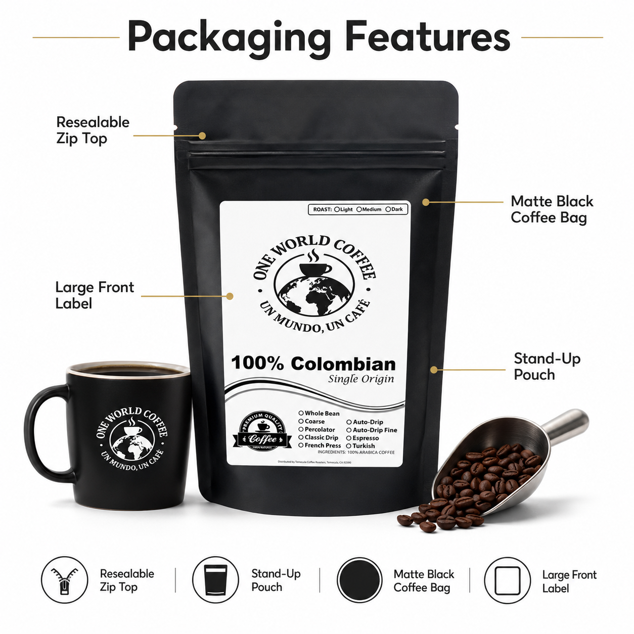 100% Colombian Coffee – Single Origin Medium Roast - One World Coffee, Un Mundo Un Cafe