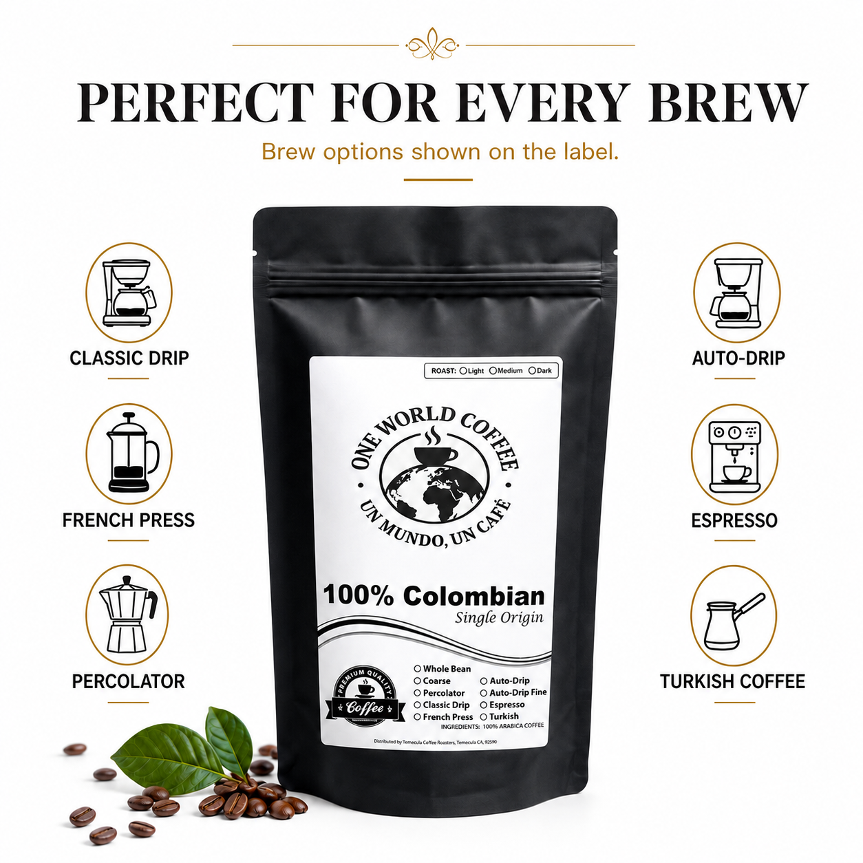 100% Colombian Coffee – Single Origin Medium Roast - One World Coffee, Un Mundo Un Cafe