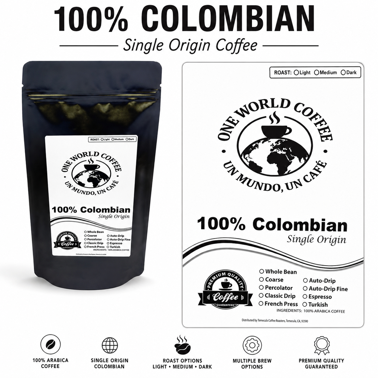 100% Colombian Coffee – Single Origin Medium Roast - One World Coffee, Un Mundo Un Cafe