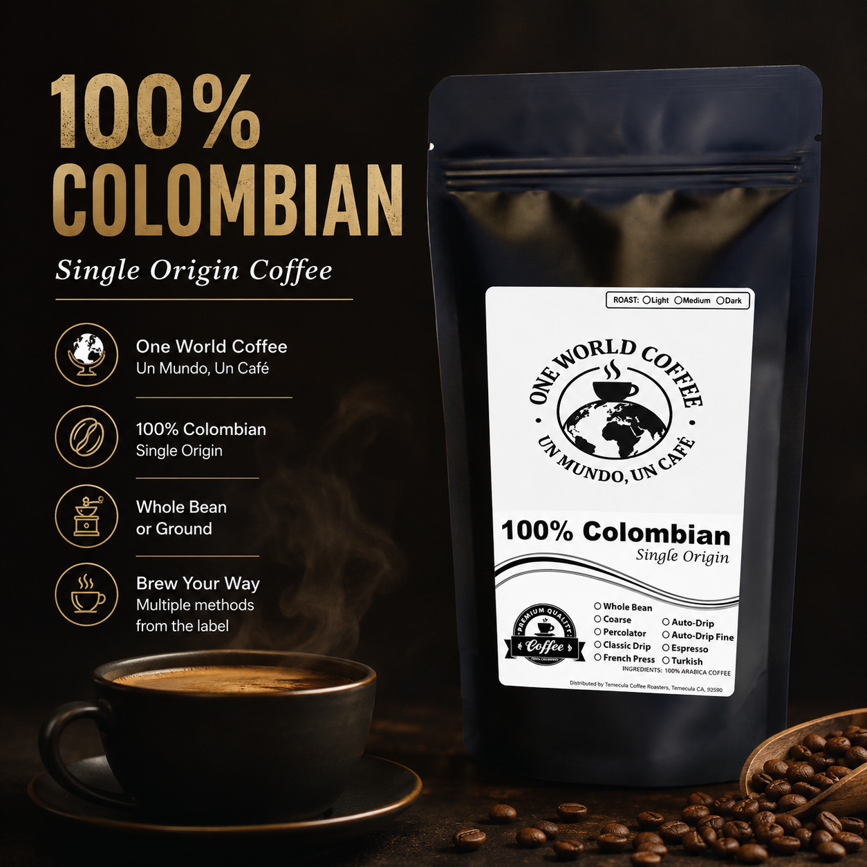 100% Colombian Coffee – Single Origin Medium Roast - One World Coffee, Un Mundo Un Cafe