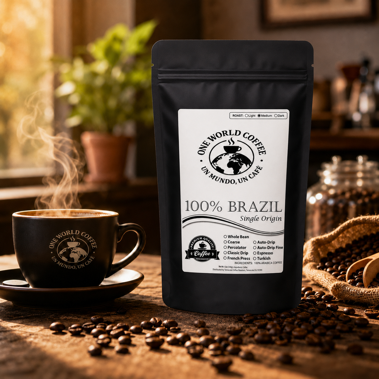 100% Brazil Coffee – Medium & Dark Roast Nutty Chocolate Flavor - One World Coffee, Un Mundo Un Cafe