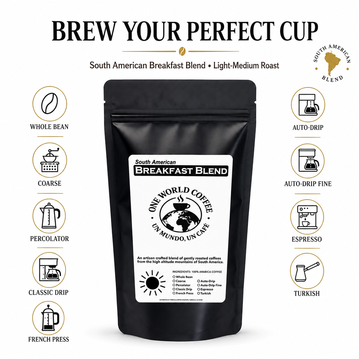 Light medium roast breakfast coffee with walnut apple raisin toffee notes